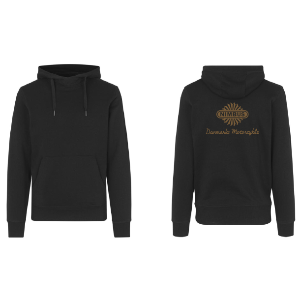 Hoodie med guld tryk p ryg, navn p forside kan tilkbes